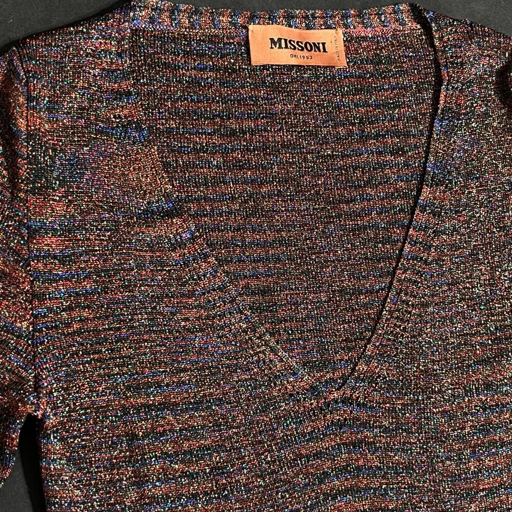 Missoni Sweater Womens 40 Rainbow Multicolor Metallic Glitter V Neck Knit Italy - Picture 3 of 7